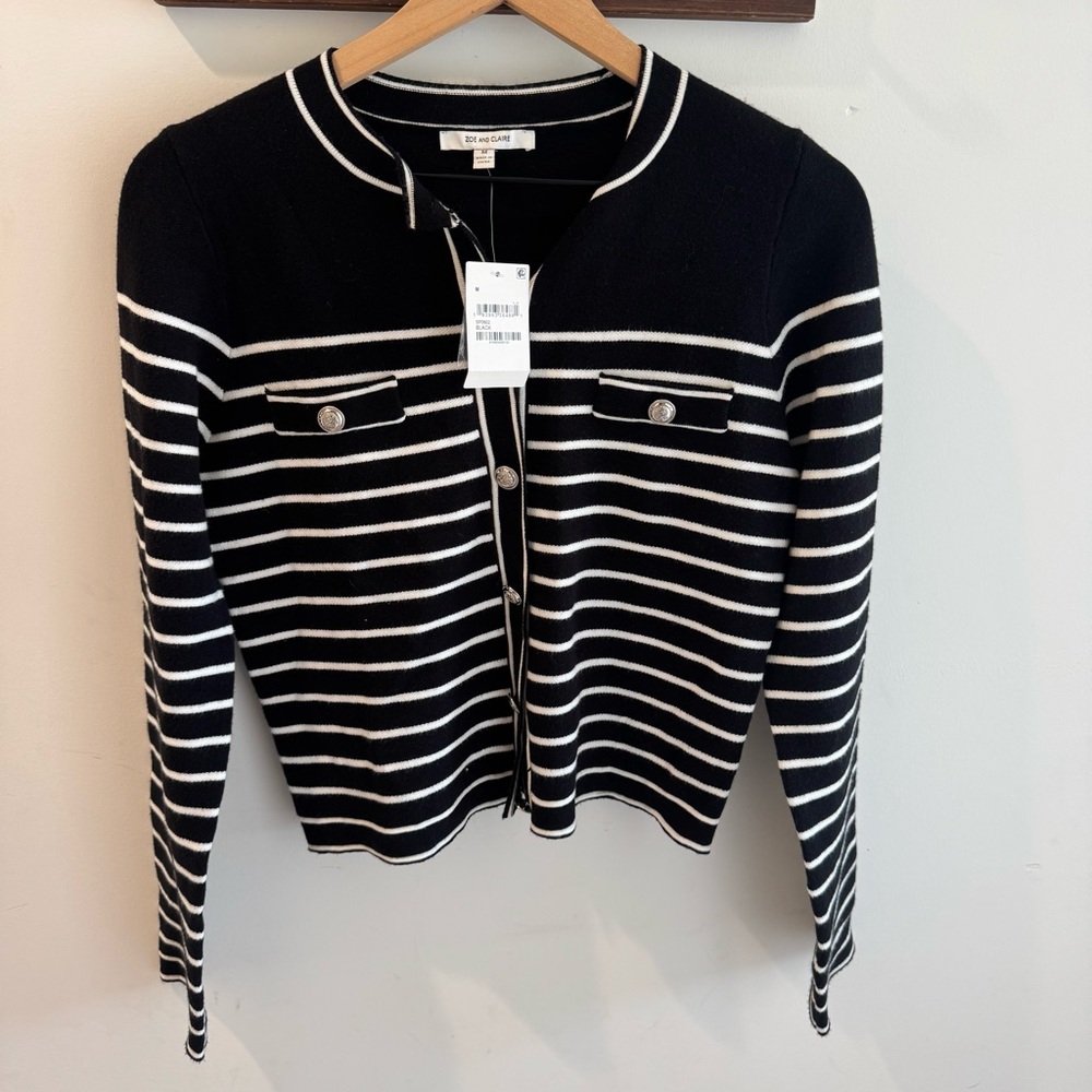 NWT Zoe And Claire‎ Black & White Striped Cardigan Medium